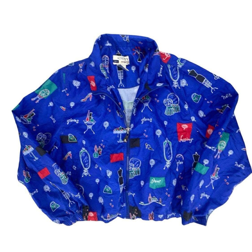 Koret Sport Petite Vintage 90s Blue‎ Fashion Print Zip Up Jacket Womens PM EUC